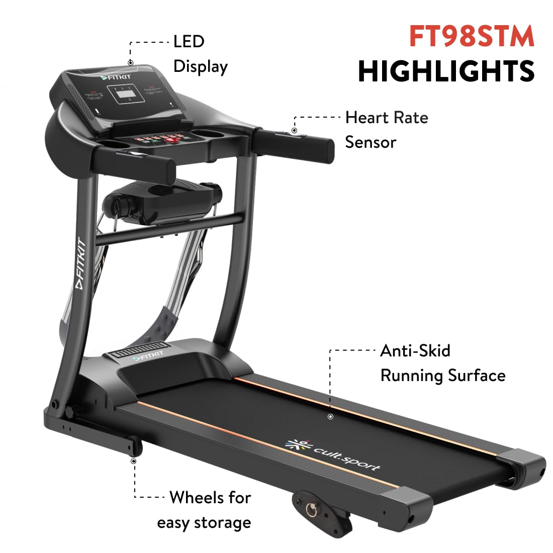 Fitkit by Cult Ft98 STM (3Hp Peak, Manual Incline) Treadmill for Home