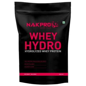 NAKPRO HYDRO Whey Protein Hydrolyzed | 24.89g Protein, 5.45g BCAA | Easy Mixing, Low Carbs, Easy Digesting Whey Protein Supplement Powder for Men, Women & Athletes | 1 Kg (Cookies & Cream)