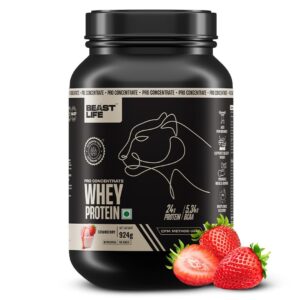 BeastLife Pro 100% Whey Protein Powder| 2 Lbs | Strawberry Flavor | Muscle Growth & Recovery | Fast Absorbing, No Bloating | Ultrasorb Tech For Fast Digestion | NABL Lab Certified | 24g Protein, 5.3g BCAA