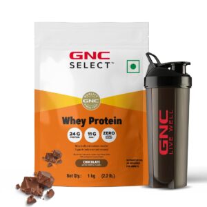 GNC Whey Protein Blend With Free Shaker | 2.2 LBS (1KG) | Chocolate |24 Gm Protein| Digestive Enzyme For Better Digestion | Faster Muscle Recovery | Boosts Strength| Builds Lean Muscles| Imported