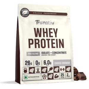 Trunativ Pro Blend Whey Protein Powder Isolate & Concentrate | 100% Light & Clean Protein Powder | 26g Protein | 6g BCAA | 12.52g EAA | No added sugar | Choco Crunch 2lbs (907g)