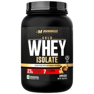 Bigmuscles Nutrition Gold Whey Isolate (1kg, Arabica Coffee) | 27g Whey Protein Isolate 90% | 7 Natural Ingredients Only | 0 Added Sugar | Clean Label Project Purity Award USA