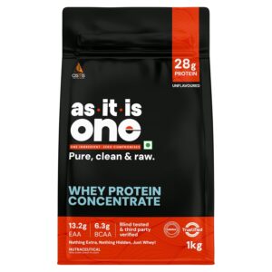AS-IT-IS ONE Whey Protein Concentrate I Pure, Clean & Raw I 28g Protein per Serve, Unflavoured 1kg I Labdoor & Trustified Certified I No Amino Spike OR Heavy Metals I Protein for All Ages Adults