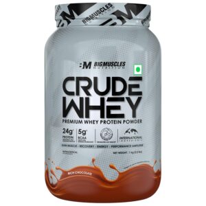 Bigmuscles Nutrition Crude Whey - 1 kg (Rich Chocolate) | US FDA REGD. BRAND | Whey Protein Concentrate 80%, 24g Protein, 5.5g BCAA, 4 g Glutamine