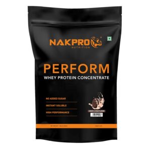 NAKPRO Perform Whey Protein Concentrate 1kg Cookies&Cream | 24g Protein, 5.3g BCAA | Trustified Certified 100% Authentic Supplement Powder & No Adulteration | Fast Absorbing Whey Protein Powder