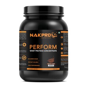NAKPRO Perform Whey Protein Concentrate 1kg Chocolate, Jar | 24g Protein, 5.3g BCAA | Trustified Certified 100% Authentic Supplement Powder & No Adulteration | Fast Absorbing Whey Protein Powder