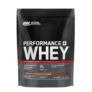 Optimum Nutrition (ON) Performance Whey Protein Powder, 24g Protein,1Kg (Chocolate Milkshake), Ultra-Filtered and Concentrated All-Whey Protein
