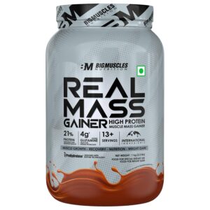 Bigmuscles Nutrition Real Mass Gainer [ Rich Chocolate]|Lean Whey Protein Muscle Mass Gainer|Complex Carbohydrates,|1000 Calories|Reduces Muscle Breakdown|Boosts Metabolism, 1 count, 1000 grams