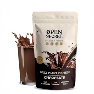 Open Secret Plant Protein Powder | 455g | 24g Protein per Serve | Pea, Rice, Mung Isolate with Guar Protein | Vegan, Easy to Digest, No Refined Sugar, Chocolate Flavour