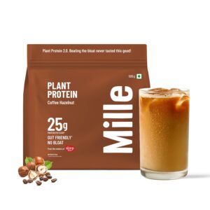 Mille Plant Protein | 25g Protein/Scoop | Coffee Hazelnut | Fermented Yeast Protein Powder | NO BLOAT | NO Added Sugar | Vegan | Has All 9 Essential Amino Acids | No Adulteration | 500g