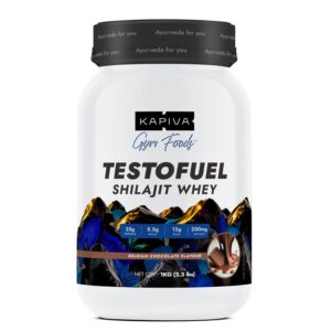 Kapiva Testofuel Shilajit Whey Protein| 25g Protein | 250mg Shilajit | 5.5g BCAA | Belgian Chocolate | Faster Absorption | Digezyme blend | WADA Compliant | 1Kg/ 2.2lb