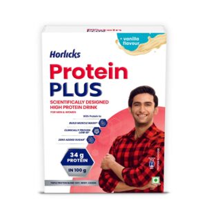 Horlicks Protein Plus Vanilla Protein Drink For Adults, 400Grams Container | Whey, Soy & Casein Blend - High Protein Powder | For Muscle Mass & Strength