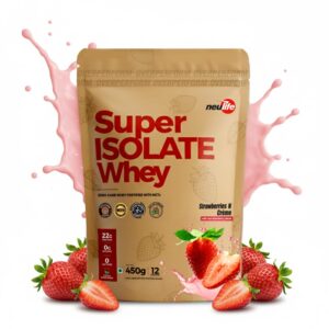 Neulife Super Isolate Whey Protein 450 g | Max Absorption Protein Shake with Patented Ketofuel MCTs | Strawberries & Crème with Real Fruit
