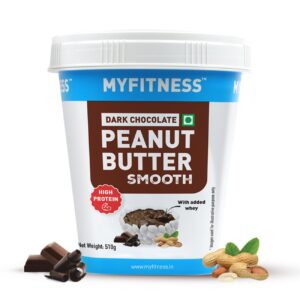 MYFITNESS Peanut Butter High Protein Dark Chocolate Spread Smooth 510g | Added Whey Protein | 26g Protein for Muscle Building | 6g Fiber | Pre & Post-Workout Snacks | Cholesterol Free | Zero Trans Fat