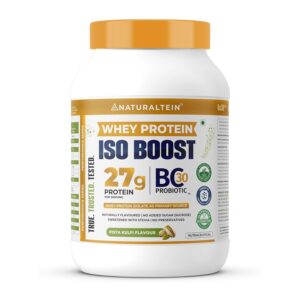 NATURALTEIN Whey Protein ISO BOOST | 27g Protein | Isolate-Dominated Blend | Pista & Badam Pieces | Pista Kulfi Flavour | No Added Sugar | Stevia Sweetened | Easy Mixability