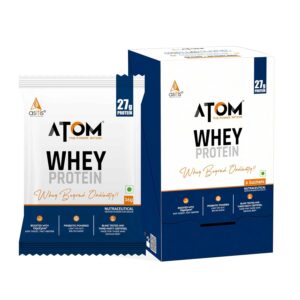 AS-IT-IS ATOM Whey Protein - Isolate & Concentrate Blend I 27g Protein, DigeZyme & Probiotics, Light on Gut, Big on Gains, Easy to Carry Anywhere (No Excuse Travel Pack, 6 Sachets × 36g)