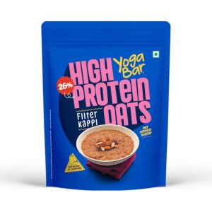 Yogabar 26g High Protein Oats 1kg , Filter Kappi - Breakfast Cereal with Wholegrains, 26% Protein & No added sugar - Oats High Protein for Gym - Premium Protein Blend with Whey Protein Powder - with Goodness of Chia, Sunflower & Pumpkin Seeds & Probiotics for Absorption