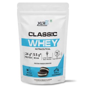 XLR8 Classic Whey Protein Powder, 24 g Protein, 5.5 BCAA, No Maltodextrin (907 g (Pack of 1), Cookies & Cream)