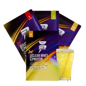 Hydra-X Clear Whey Protein with (Electrolytes,Creatine & Added Glutamine) | 20g Protein,810mg electrolyte,3g creatine,3g Added Glutamine | Assorted Flavour | 6 Servings (Fruit Punch, Lemon Lime, Pineapple)