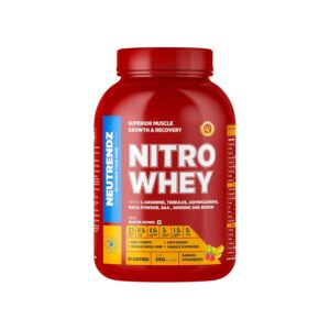 Nitro Whey Protein Powder 27g | Protein, 3g Creatine, 1.5g L-Arginine | BCAAs, Ashwagandha, DAA, Maca & Digestive Enzymes | Zero Sugar | Muscle Growth & Recovery (2kg, Banana Strawberry)