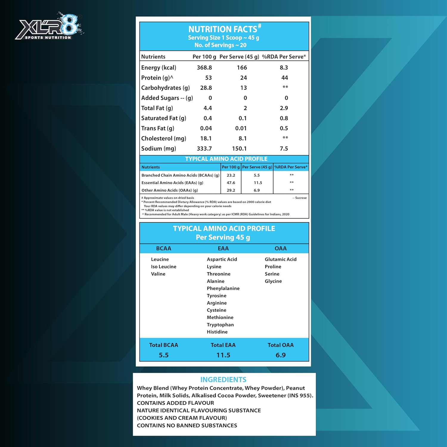 XLR8 Classic Whey Protein Powder, 24 g Protein, 5.5 BCAA, No Maltodextrin (907 g (Pack of 1), Cookies & Cream) - Image 2