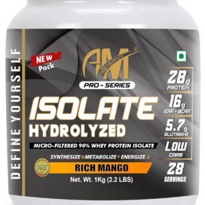 Whey Protein Isolate | 28g Isolate Hydrolyzed Micro-Filtered 90% Whey Protein | 16g EAA+BCAA | 5.7g Glutamine | 0g Sugar | Muscle Growth | Muscle Recovery (Rich Mango, 1 KG)