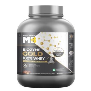 MuscleBlaze Biozyme Gold 100% Whey Protein (Monk Fruit Sweetened Chocolate Hazelnut, 2kg / 4.4 lb) | Whey Isolate as Primary Protein Source