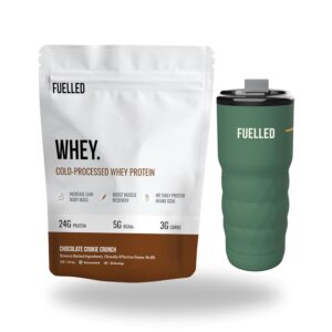 FUELLED Whey Protein Powder Concentrate & Isolate with 24 g Protein, 5 g BCAA (4 kg, 120 Servings) Lab Tested with Premium Metallic Shaker (Chocolate Cookie Crunch)