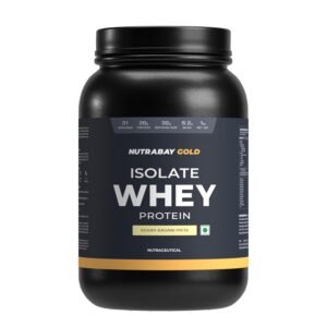 Nutrabay Gold Whey Protein Isolate Powder 26g Protein, 6.2g BCAA per Serving, Easy to Digest, NABL Lab Tested – Muscle Growth & Recovery – 1kg, Kesar Badam Pista|100% Authentic Clean Protein