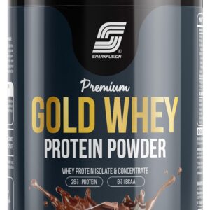 Sparkfusion Premium Gold Whey Protein Isolate | 26g Protein,6g BCAA per Serving | Easy Mixing, Low Carbs, Easy Digesting | For Muscle Building & Recovery (Rich Chocolate, 500 g (Pack of 1))
