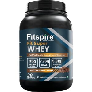 Fitspire Fit Super Gourmet Coffee Whey Protein Powder 1kg (35g Protein Per 100g) | Zero Added Sugar | Enhanced with Digestive Enzyme Blend