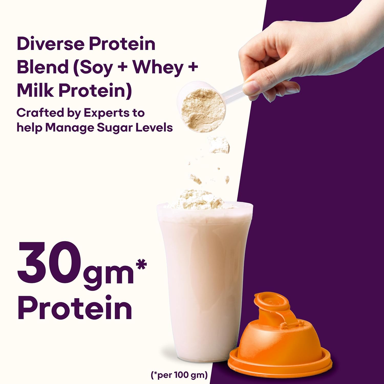 Sugar.fit Diabetes Care+ Protein Powder, Low GI, Zero Refined Sugar, High-Protein Soy & Whey Blend, 30 Vitamins & Minerals, Vanilla Flavour - 400g - Image 6