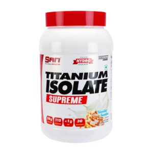 San Nutrition Titanium Isolate Supreme | Whey Protein Powder | 26g protein | Hydrolyzed Whey Protein Isolate | (900g (30 servings), Vanilla Sundae)