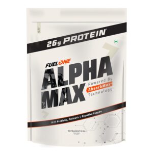 FUELONE Alpha Max Protein Powder (Cold Coffee, 1kg / 2.2lbs) | 26g Protein Per Scoop