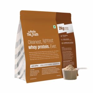 The Whole Truth Whey Protein Isolate+Concentrate | Cold Coffee 1 kg (2.2 lbs) | 24g Protein per scoop | 6.4g BCAA | No Adulteration | Clean, Light & Easy to Digest | Vegetarian