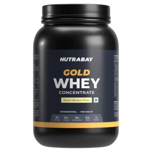 Nutrabay Gold Whey Protein Concentrate with Digestive Enzymes & Vitamin Minerals 25g Protein – Muscle Support & Recovery – 1kg, Kesar Badam Pista | Trustified Certified Authentic
