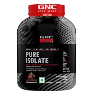 GNC Amp Pure Isolate Low Carb|Boosts Athletic Performance|Builds Lean Muscles|Speeds Up Recovery|Increases Strength|25 G Protein|6 G Bcaa|Chocolate Frosting|4 Lbs,Whey,60 Servings