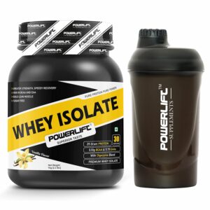 Whey protein Isolate With Shaker (1kg, vanilla) 25g Pure Isolate Whey Per Scoop, Raw Whey From USA, with Digezyme blend, Sugar Free, Gluten Free, Lactose Free